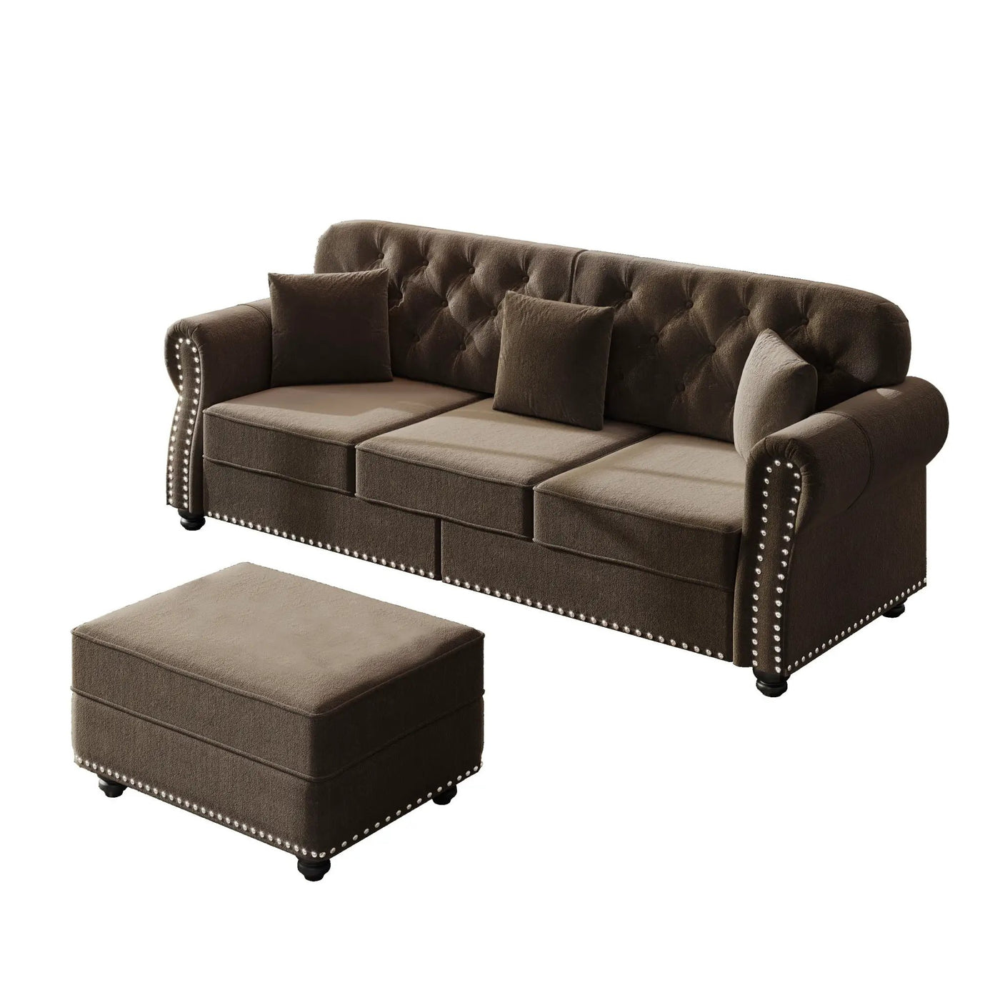 Upholstered Sofa Set With Nailhead Trim And Rolled Armrests, Includes Pillows by HouseOfZazla