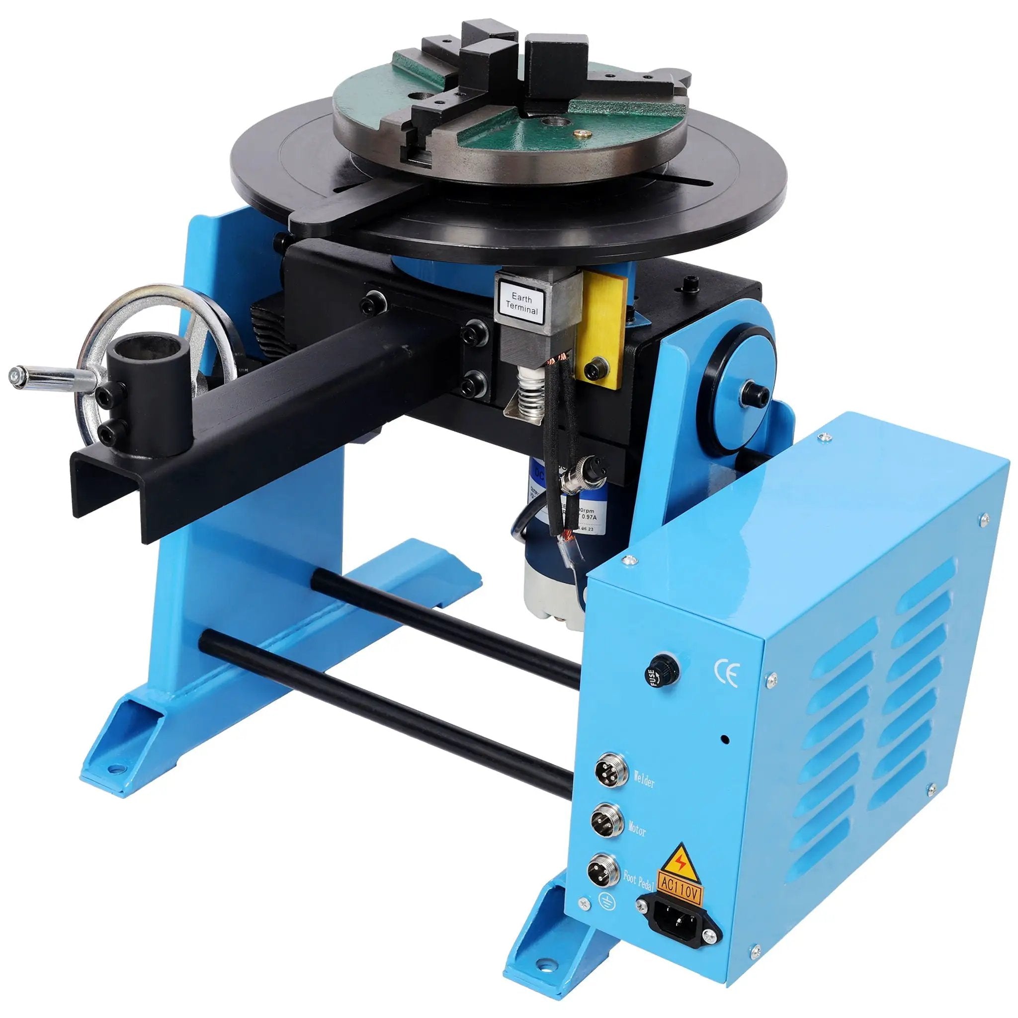 Heavy Duty Rotary Welding Positioner Turntable Table With Manual Tilt And 3 Jaw Lathe Chuck - Blue by HouseOfZazla