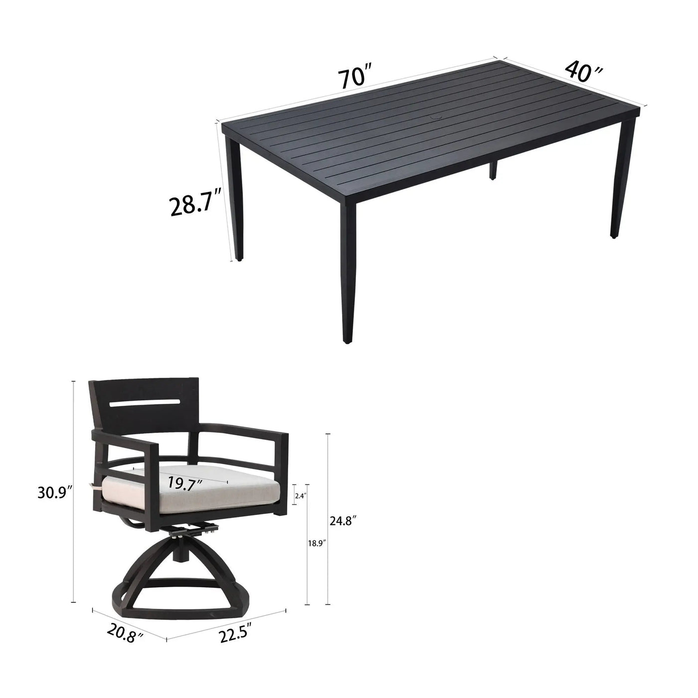 Outdoor Modern Dining Set, Chairs Sunbrella Cushioned And Dining Table With Umbrella Hole by HouseOfZazla