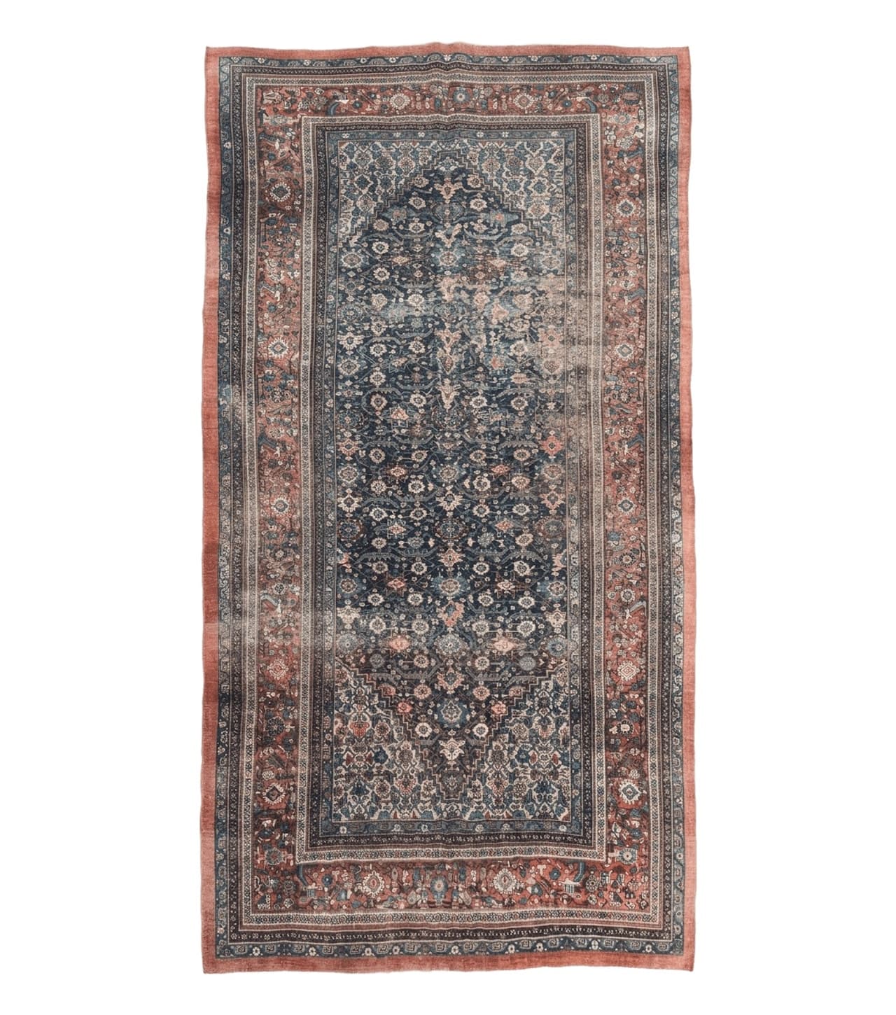 Antique Persian Bidjar Rug 8x15 – Navy Blue, Herati Pattern, Early 20th Century by Jewel Rugs