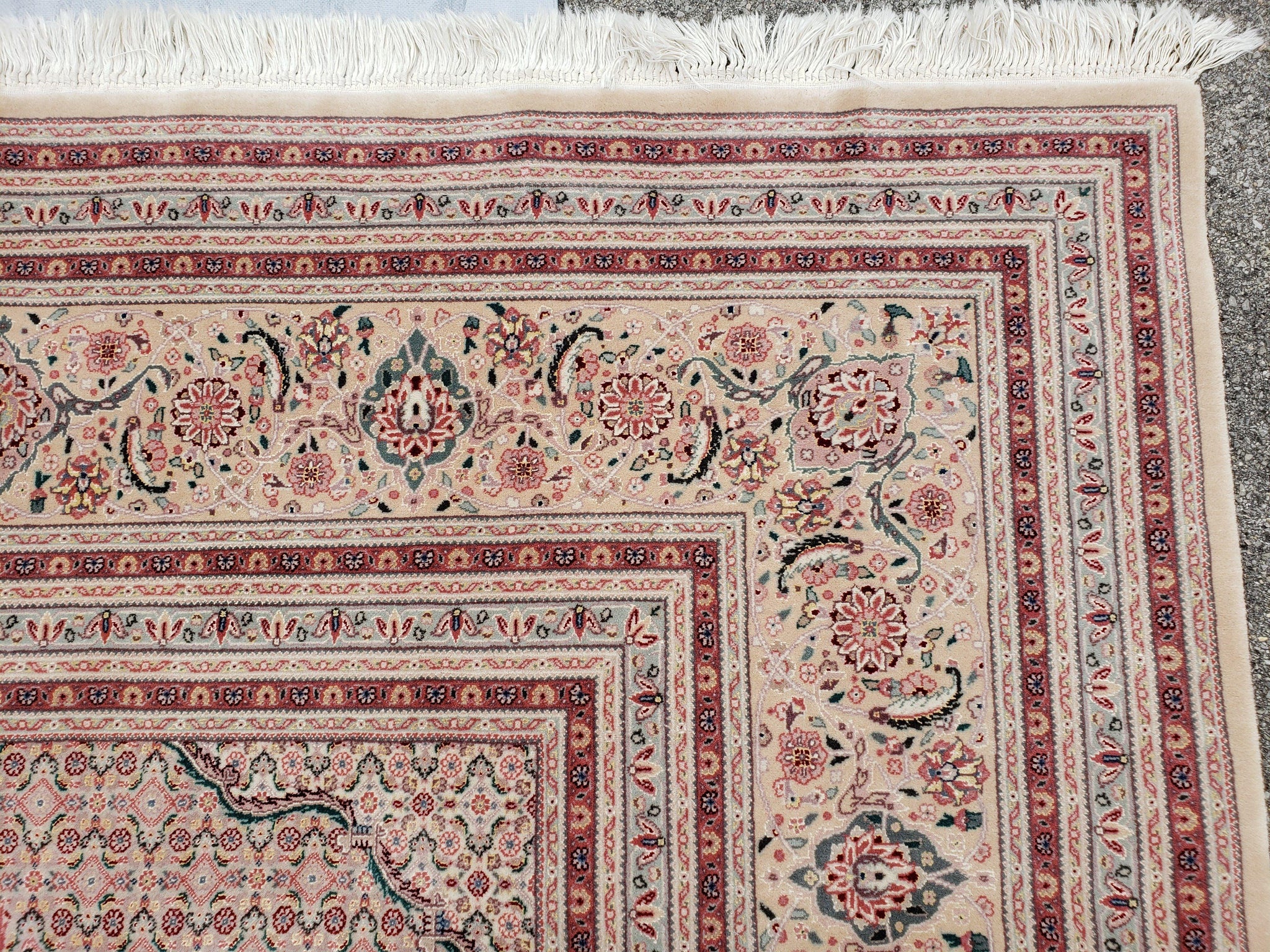 Stunning Oversized Pak Persian Oriental Rug 12x15, Hand Knotted Wool & Silk Palace Sized Carpet, Mahi Pattern, Very Fine, Peach Beige, Wow by Jewel Rugs