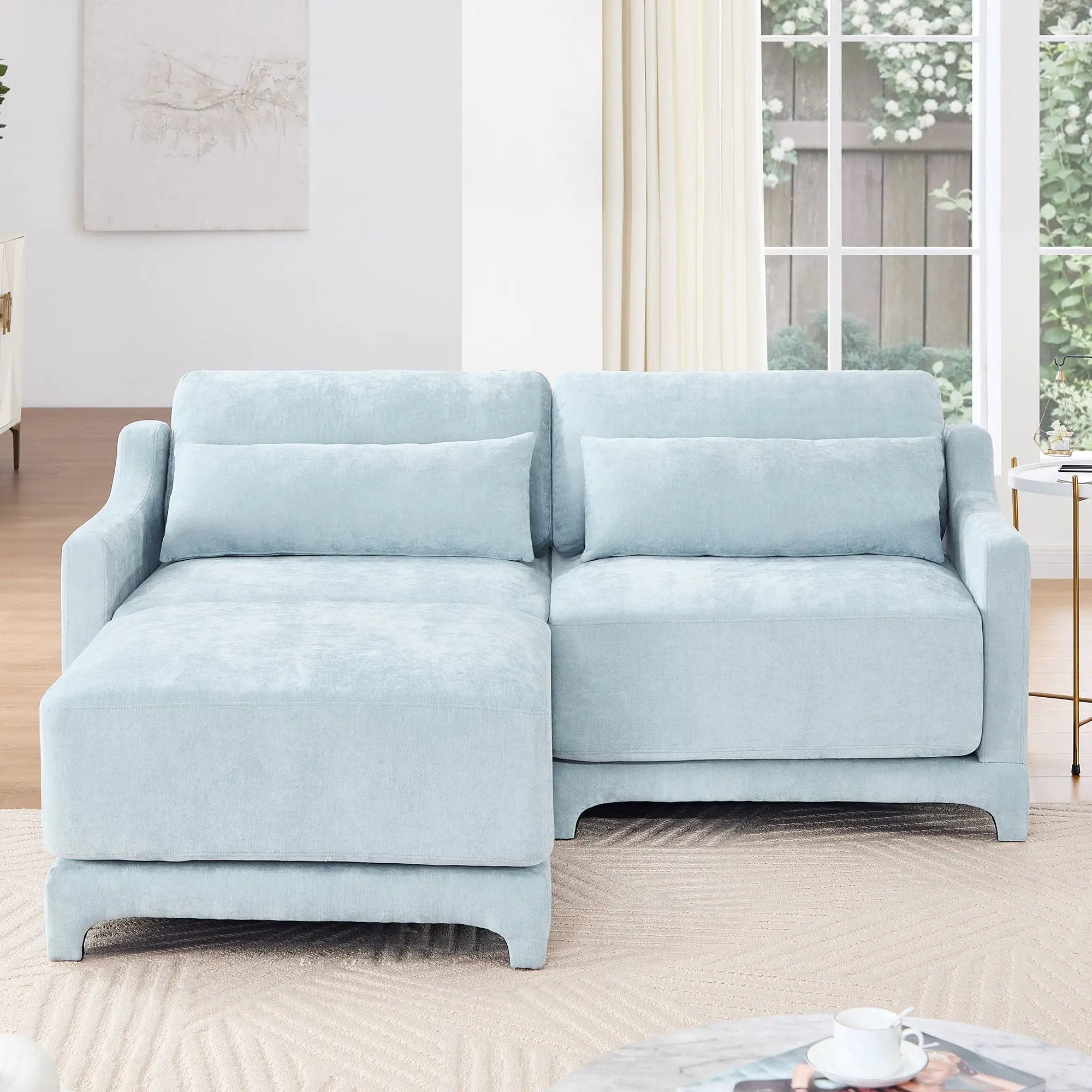 Stylish Sofa With Ottoman And Lumbar Pillows, Ergonomic Design by HouseOfZazla