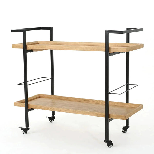 Modern Industrial Bar Cart With Shelving and Casters
