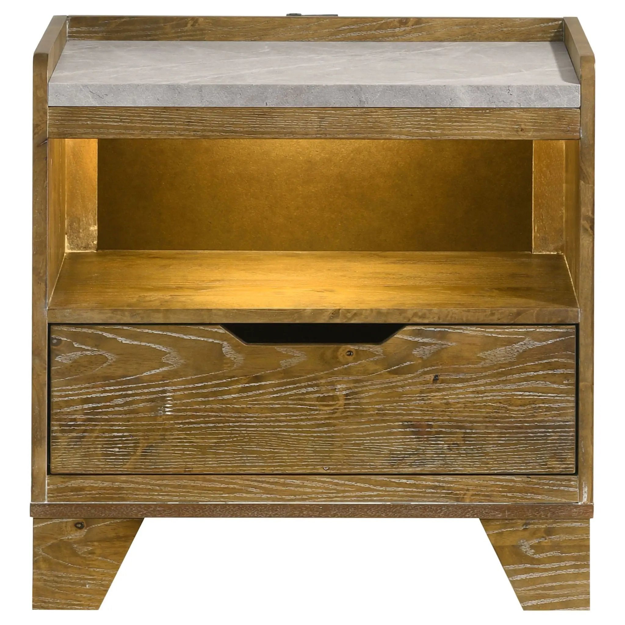 Henderson 1-drawer LED Nightstand Bedside Table Medium Oak by Unique Piece Furniture