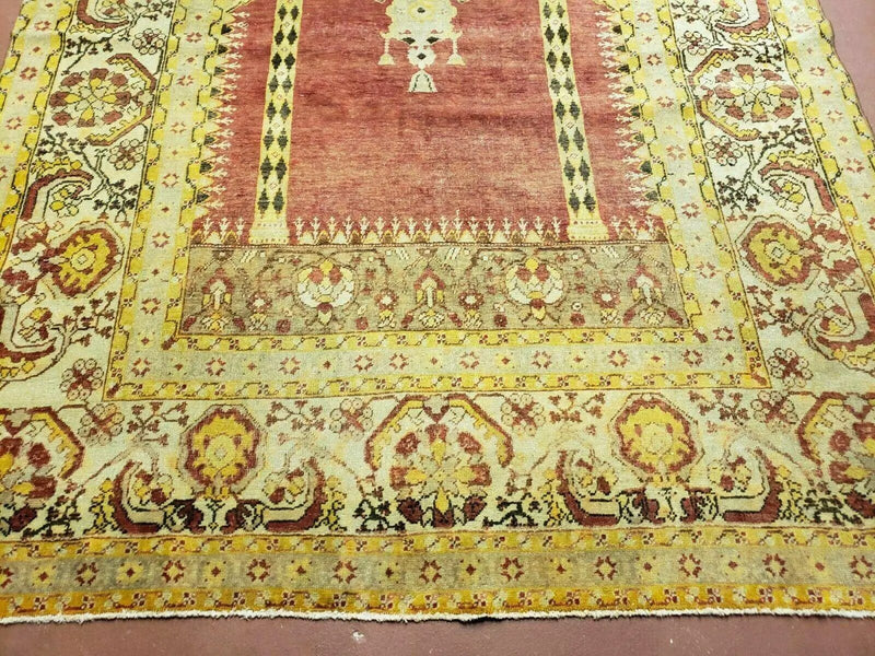 4' 5" X 7' Antique HandmadeTurkish Prayer Melas Oushak Wool Rug Mehrab Nice by Jewel Rugs