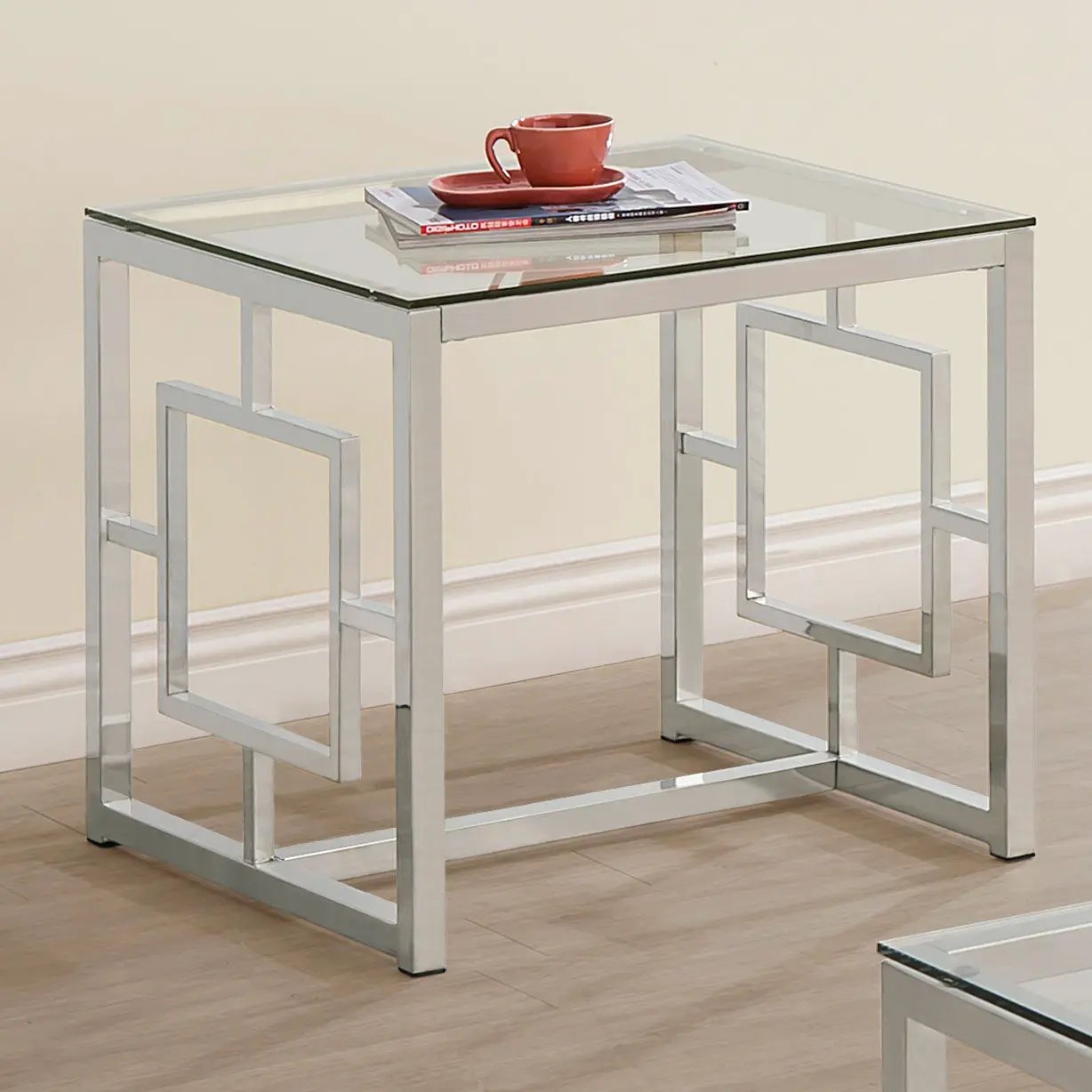 Merced Square Glass Top Side End Table Nickel by Unique Piece Furniture
