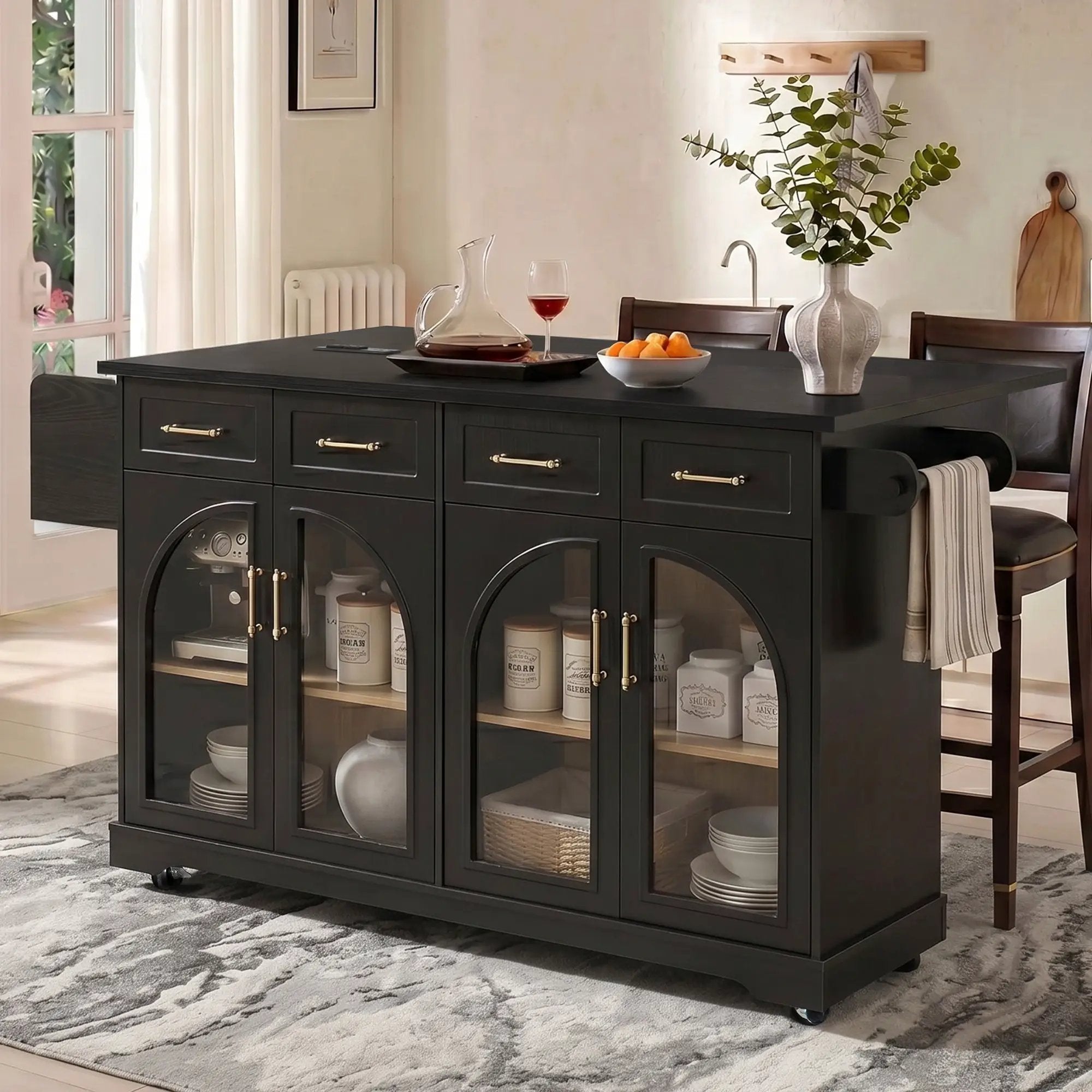K&K 65" Kitchen Island with Storage & Drop Leaf by HouseOfZazla