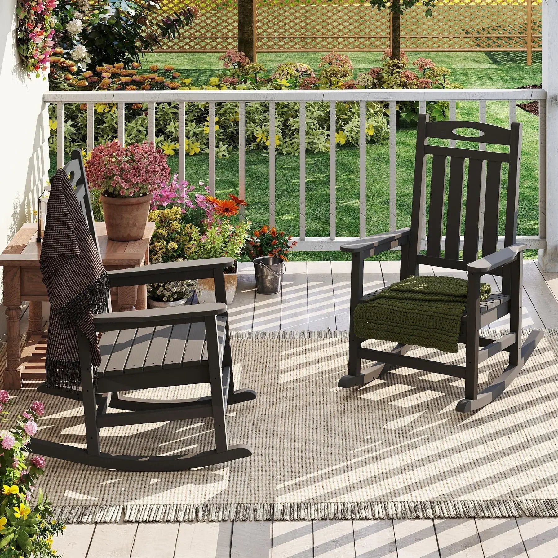 Outdoor Rocking Chair Set of 2, HDPE Patio Rocking Chair for Adults, Oversized Outdoor Rocker for Porch Garden Lawn,Grey by HouseOfZazla