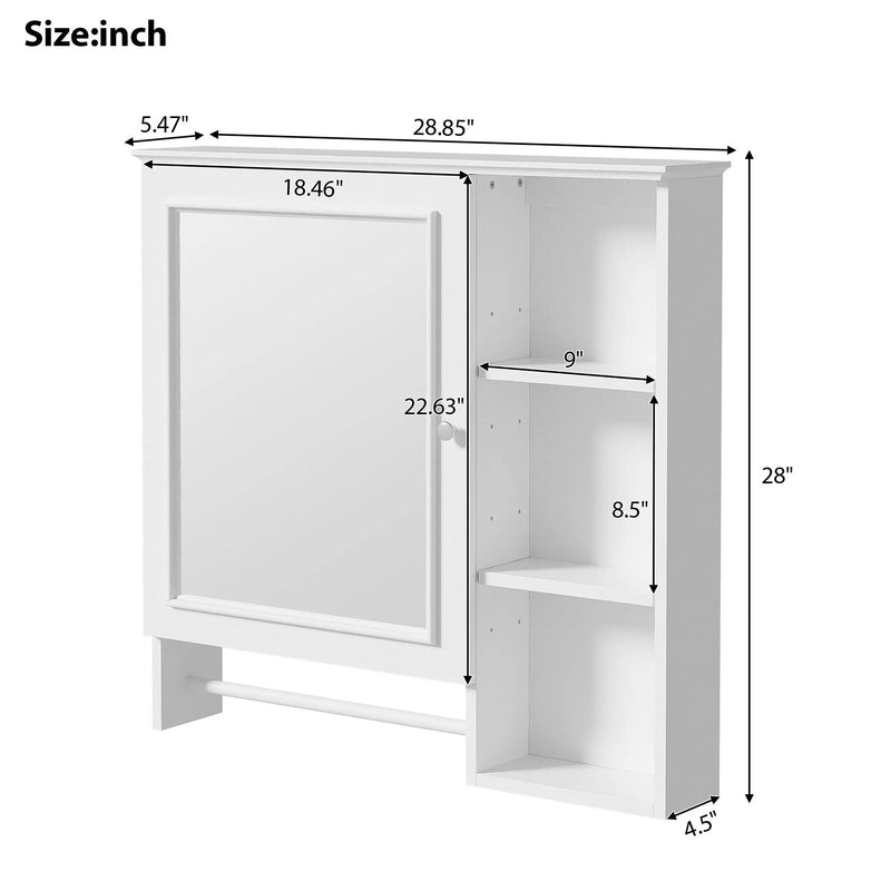 Wall Mounted Bathroom Storage Cabinet, Medicine Cabinets With Large Mirror Door, Adjustable Shelves And Three Open Storage Levels(Not Include Bathroom Vanity) by Unique Piece Furniture
