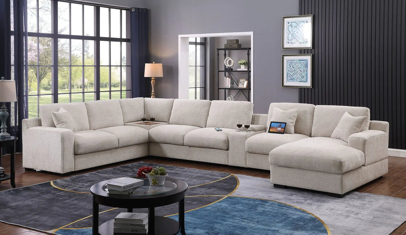 Celine - Fabric Corner Sectional Sofa With Right-Facing Chaise, Cupholders, And Charging Ports by HouseOfZazla