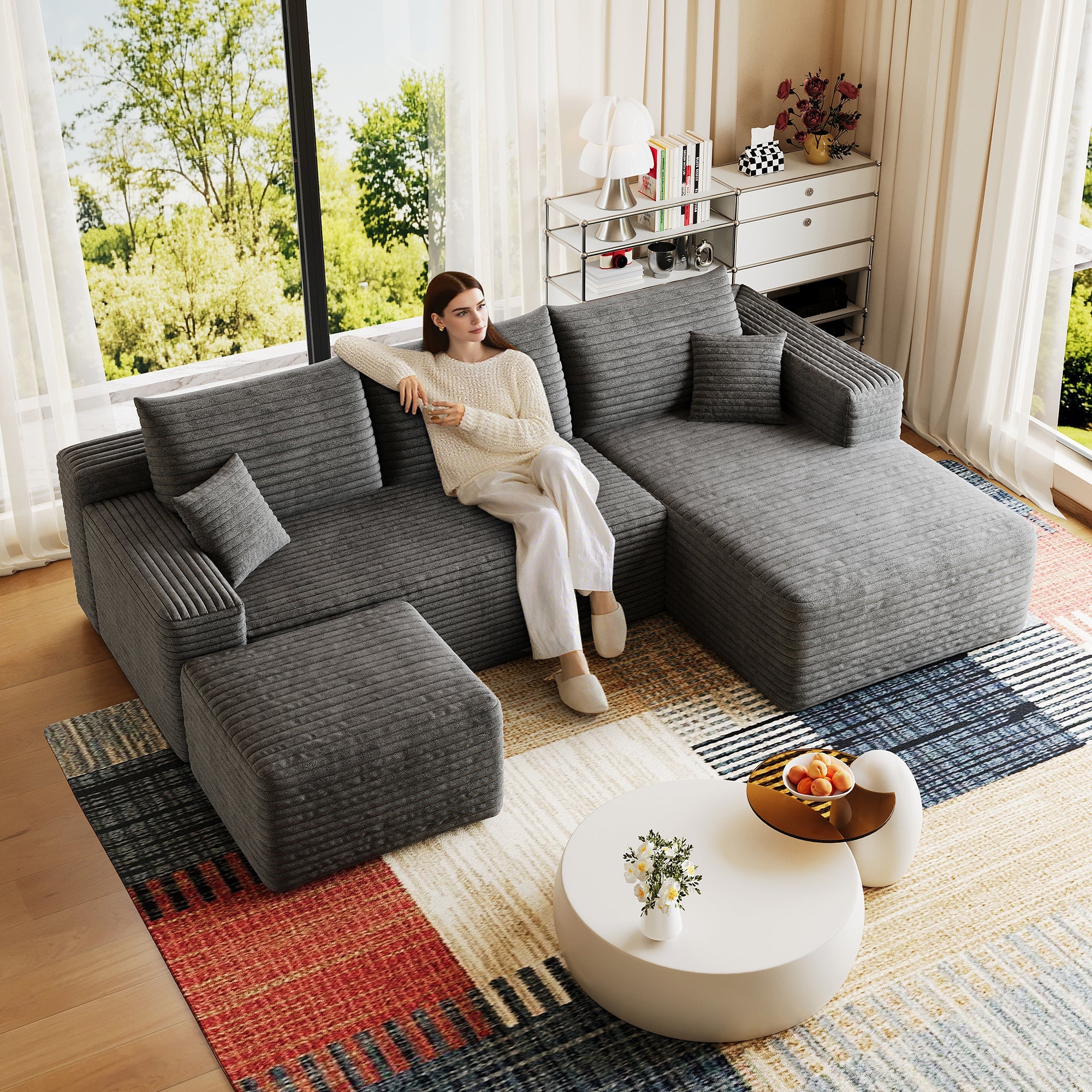 95" Cloud Sectional Sofa with Ottoman by HouseOfZazla