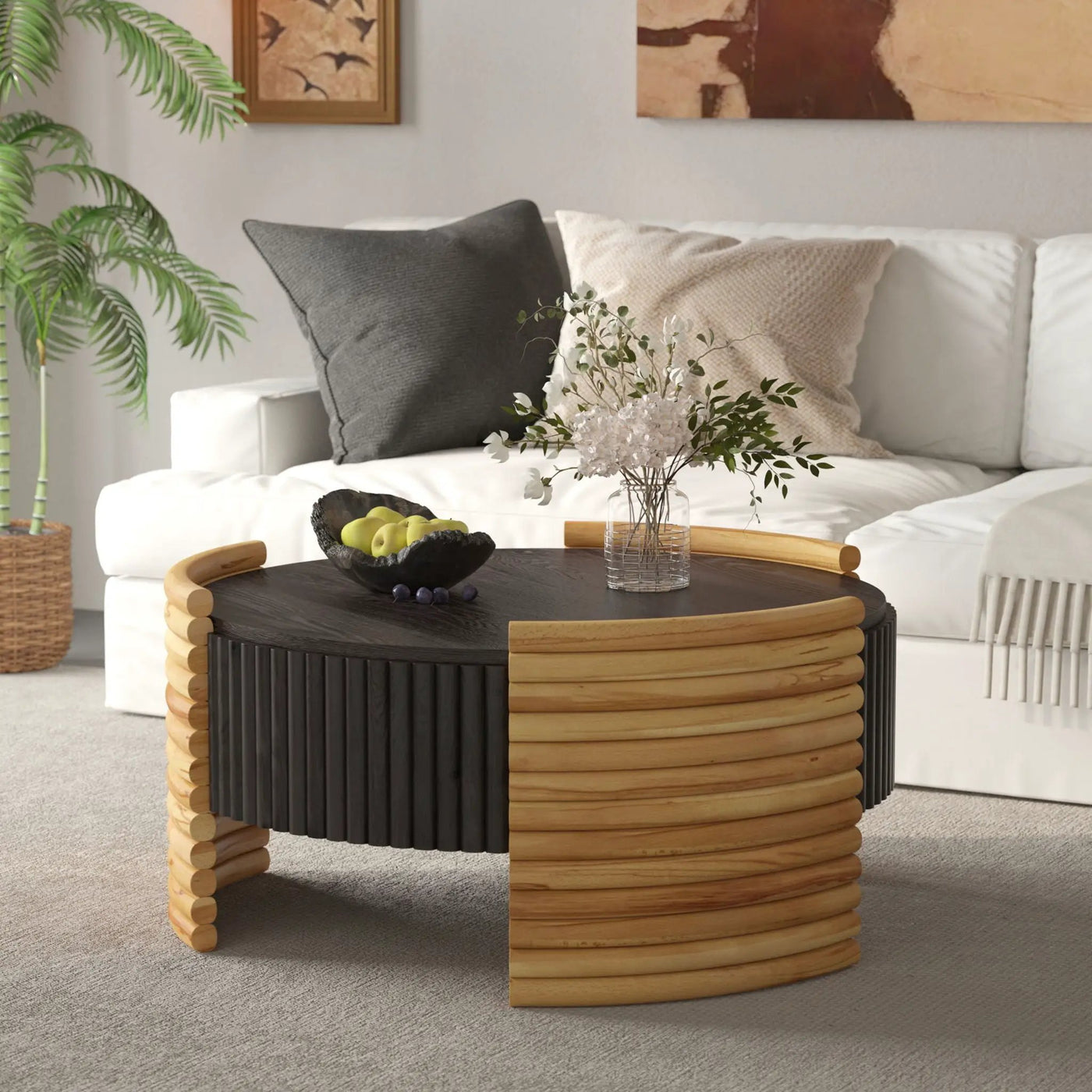 Modern Colorblocked Striped Coffee Table With Flip Top Storage by HouseOfZazla