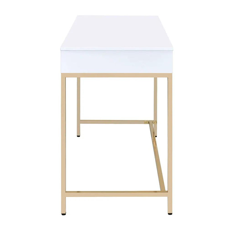 Ottey - Vanity Desk (Same 92540) - White High Gloss & Gold by Unique Piece Furniture
