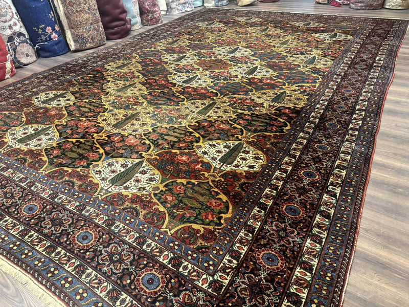 Antique Persian Bakhtiari Rug 12x19, Palace Size Wool Handmade Persian Carpet, Oversized Rug, Panel Design, Peacocks, Multicolor, Rare by Jewel Rugs