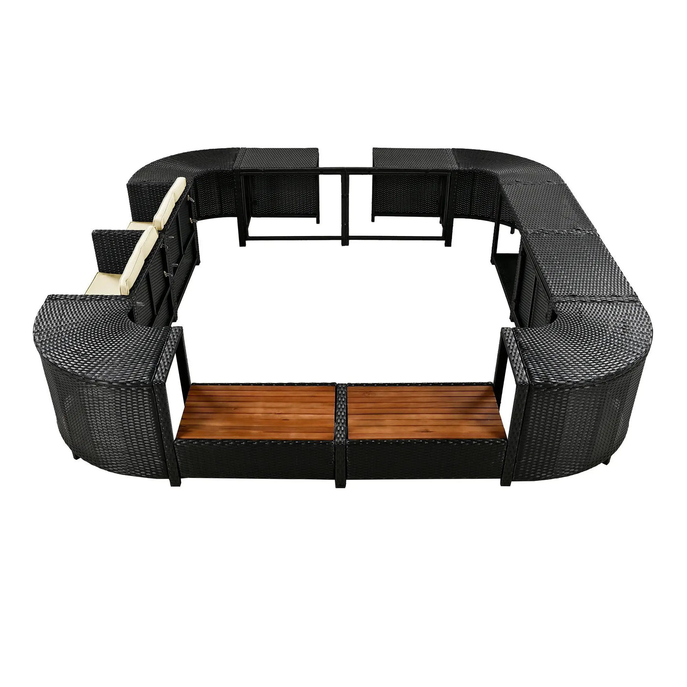 Spa Surround Spa Frame Quadrilateral Outdoor Rattan Sectional Sofa Set With Mini Sofa, Wooden Seats And Storage Spaces by HouseOfZazla