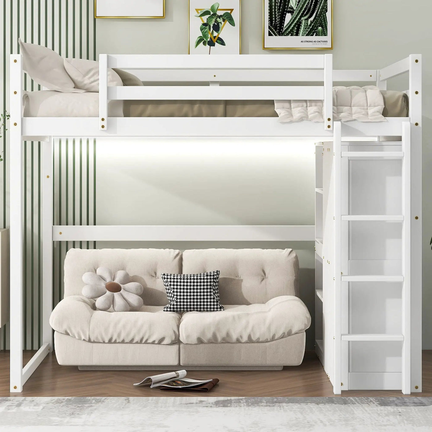 Loft Bed With Built In Wardrobe, Storage Shelves, And LED Light by HouseOfZazla
