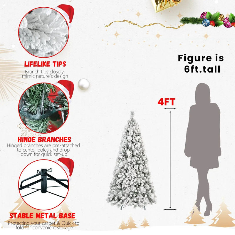 4FT Flocked Christmas Tree with 150 Warm White LED Lights by HouseOfZazla