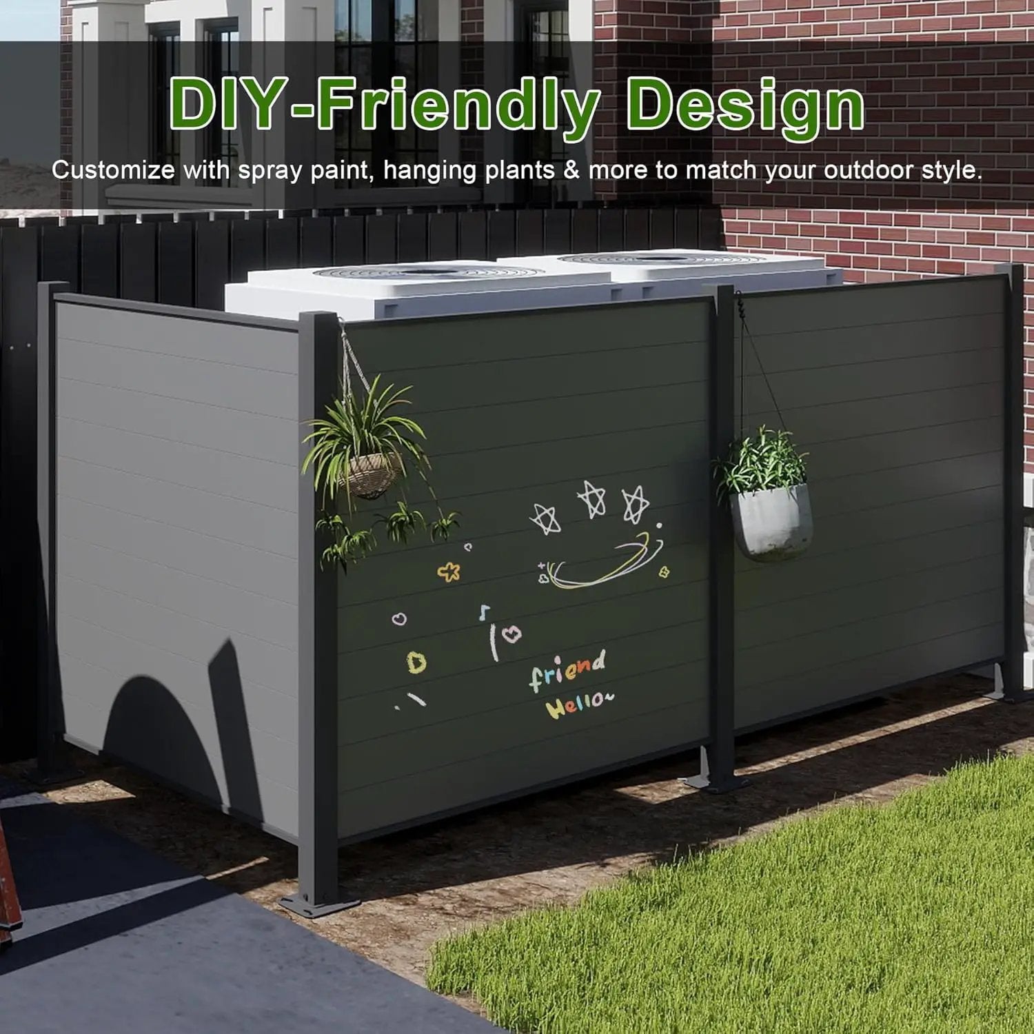 Outdoor Privacy Screens, 50" W x 50" H Air Conditioner Fence, Trash Can Enclosure (3 Panels, Black) by HouseOfZazla