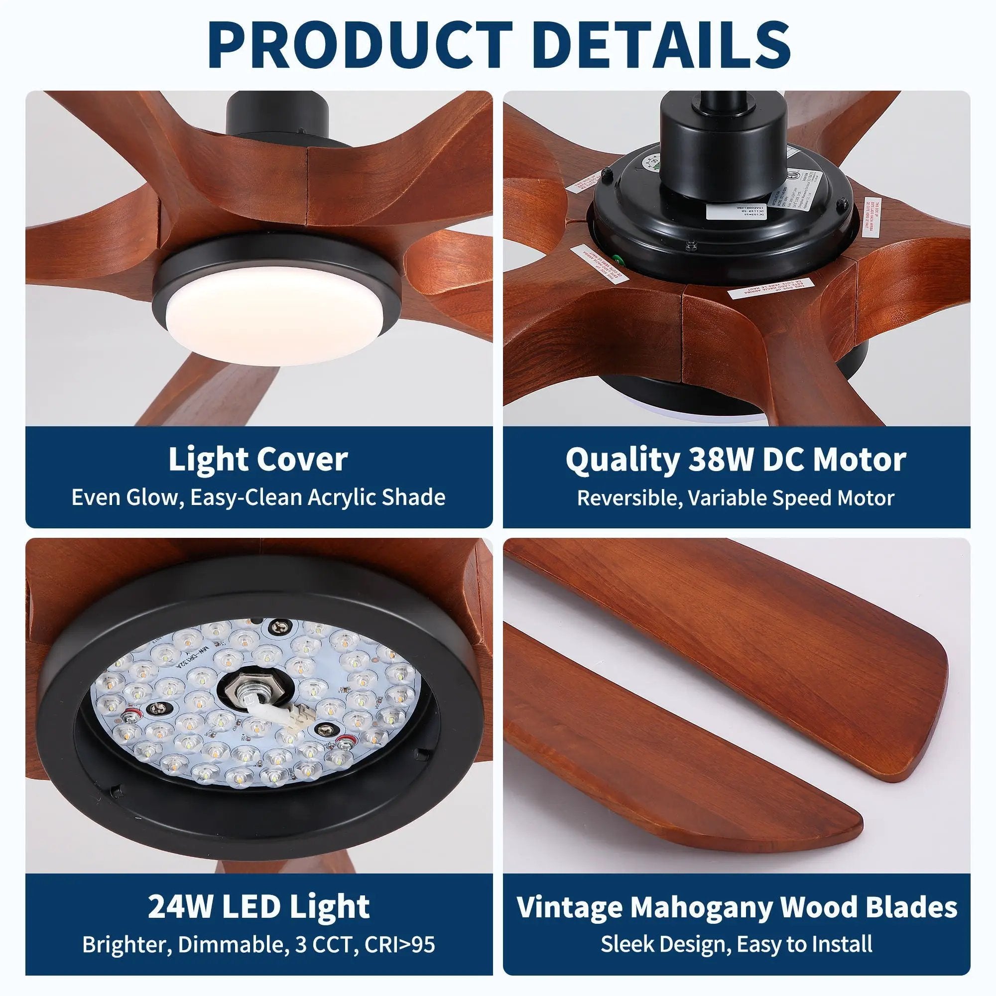 Ceiling Fan With Light And Remote Control, Noiseless, Dimmable, 6 Speeds Reversible For Indoor Or Covered Outdoor Use - Matte Black by HouseOfZazla