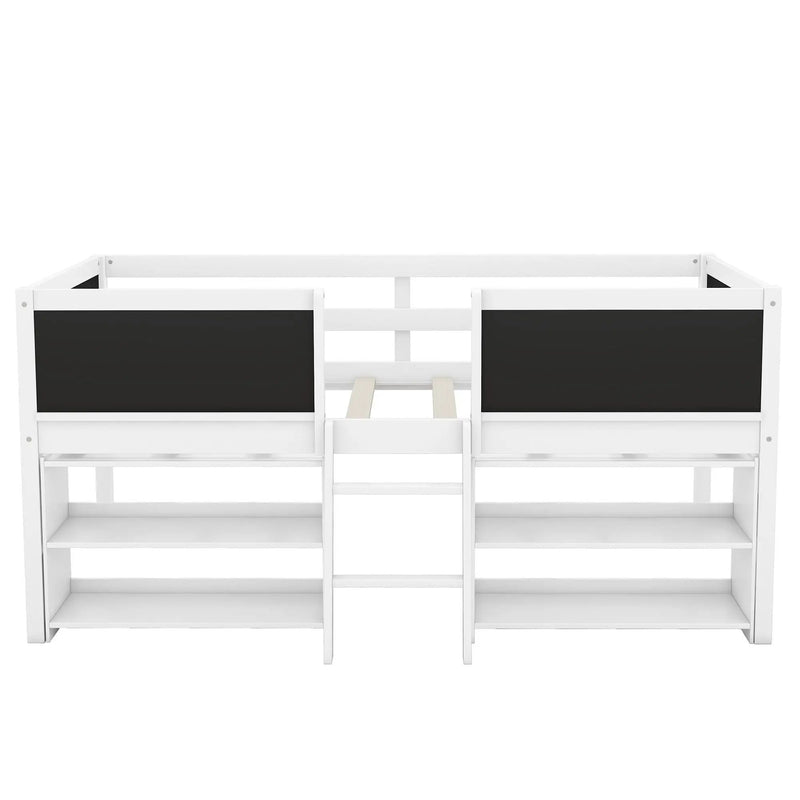 Low Loft Bed With Movable Shelves And Ladder, Decorative Chalkboard Guardrail by HouseOfZazla