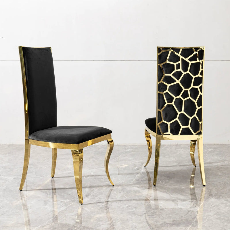 Dining Chair (Set of 2) With Unique Backrest Stainless Steel Legs - Gold by HouseOfZazla