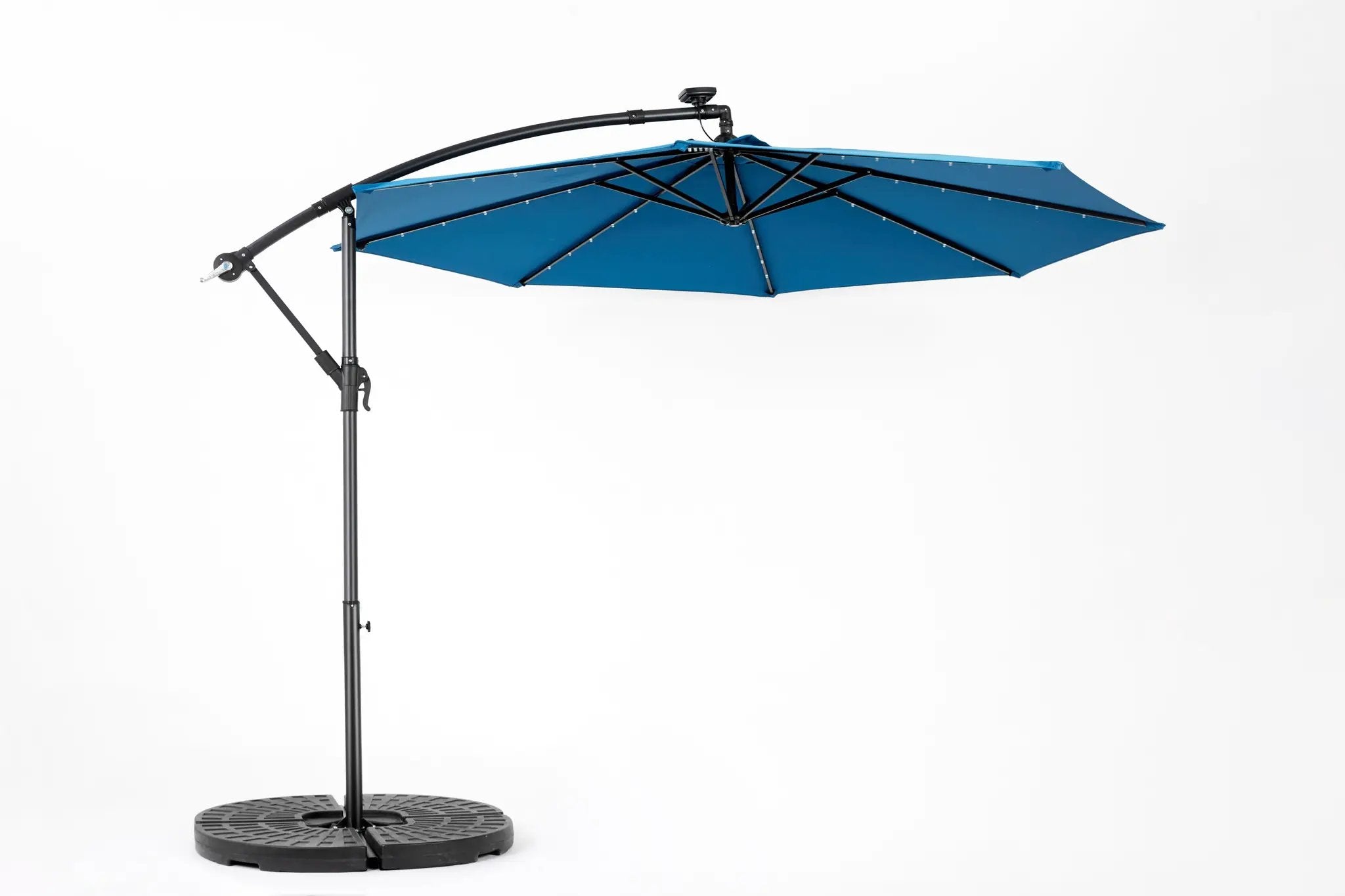 10ft Solar LED Offset Hanging Market Patio Umbrella in Dark Blue (No Base) by HouseOfZazla