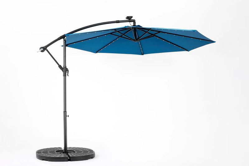 10ft Solar LED Offset Hanging Market Patio Umbrella in Dark Blue (No Base) by HouseOfZazla
