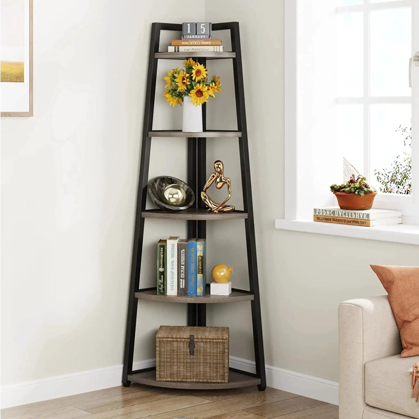 Tall 5 Tier Corner Bookshelf For Living Room by HouseOfZazla