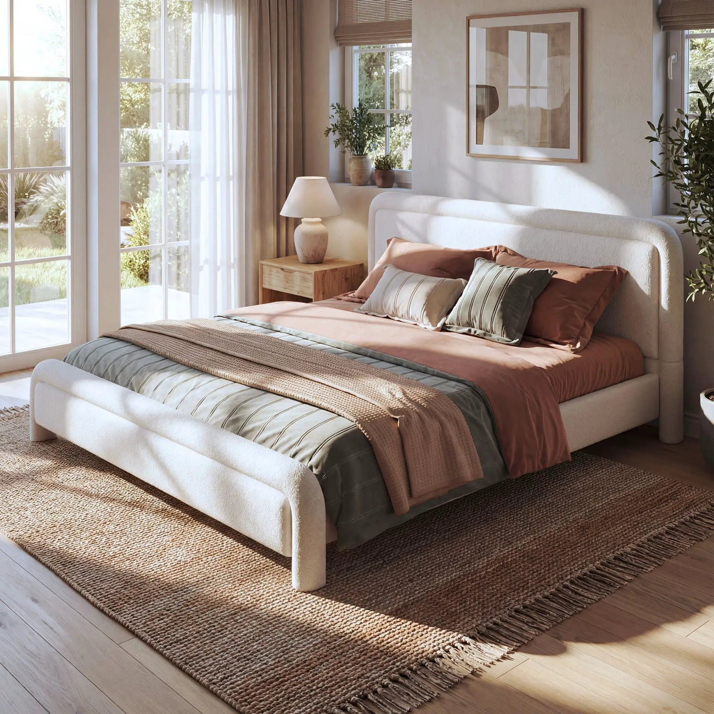 Upholstered Platform Bed Frame With Curved Headboard, Wood Slats Support by HouseOfZazla