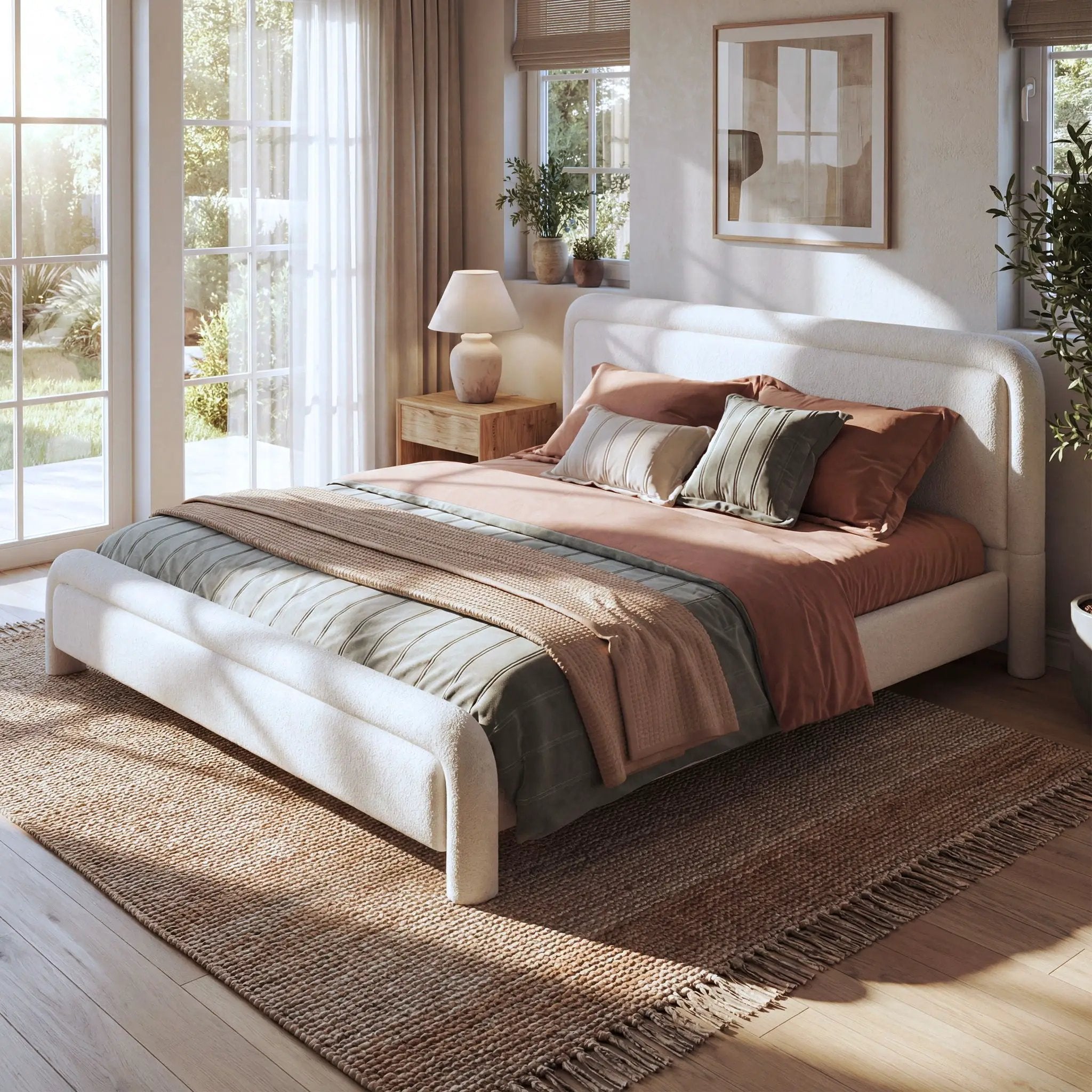 Upholstered Platform Bed Frame With Curved Headboard, Wood Slats Support by HouseOfZazla
