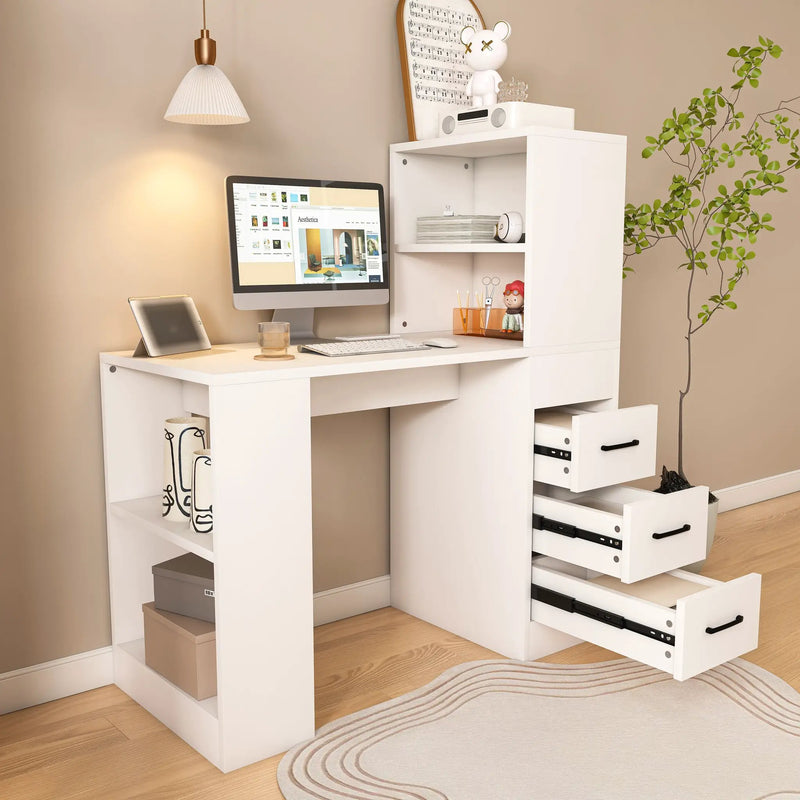 White Computer Desk with 4-in-1 Socket and Storage Options by HouseOfZazla