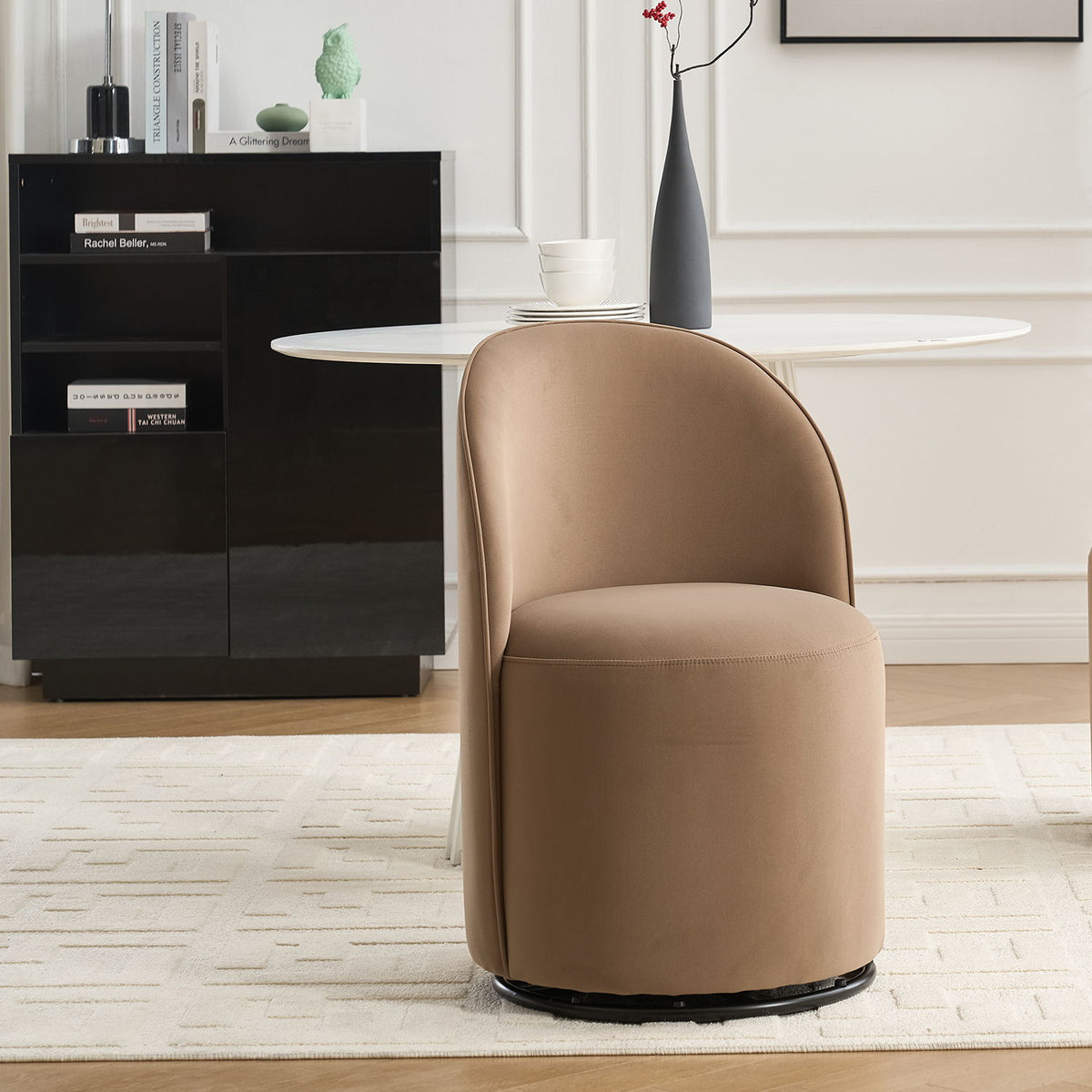 360 Degree Swivel Armless Dining Barrel Chair with Stain-Resistant Upholstery - Multiple Colors, photo 10 of 12