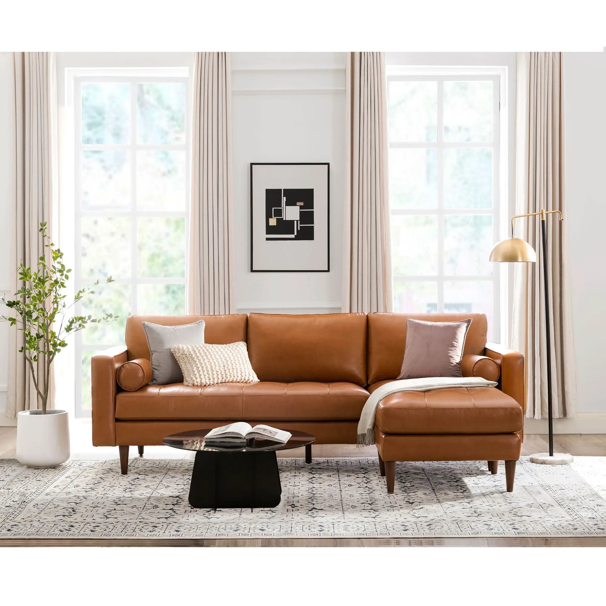 Mid-Century Tufted Sectional With Reversible Chaise by Unique Piece Furniture