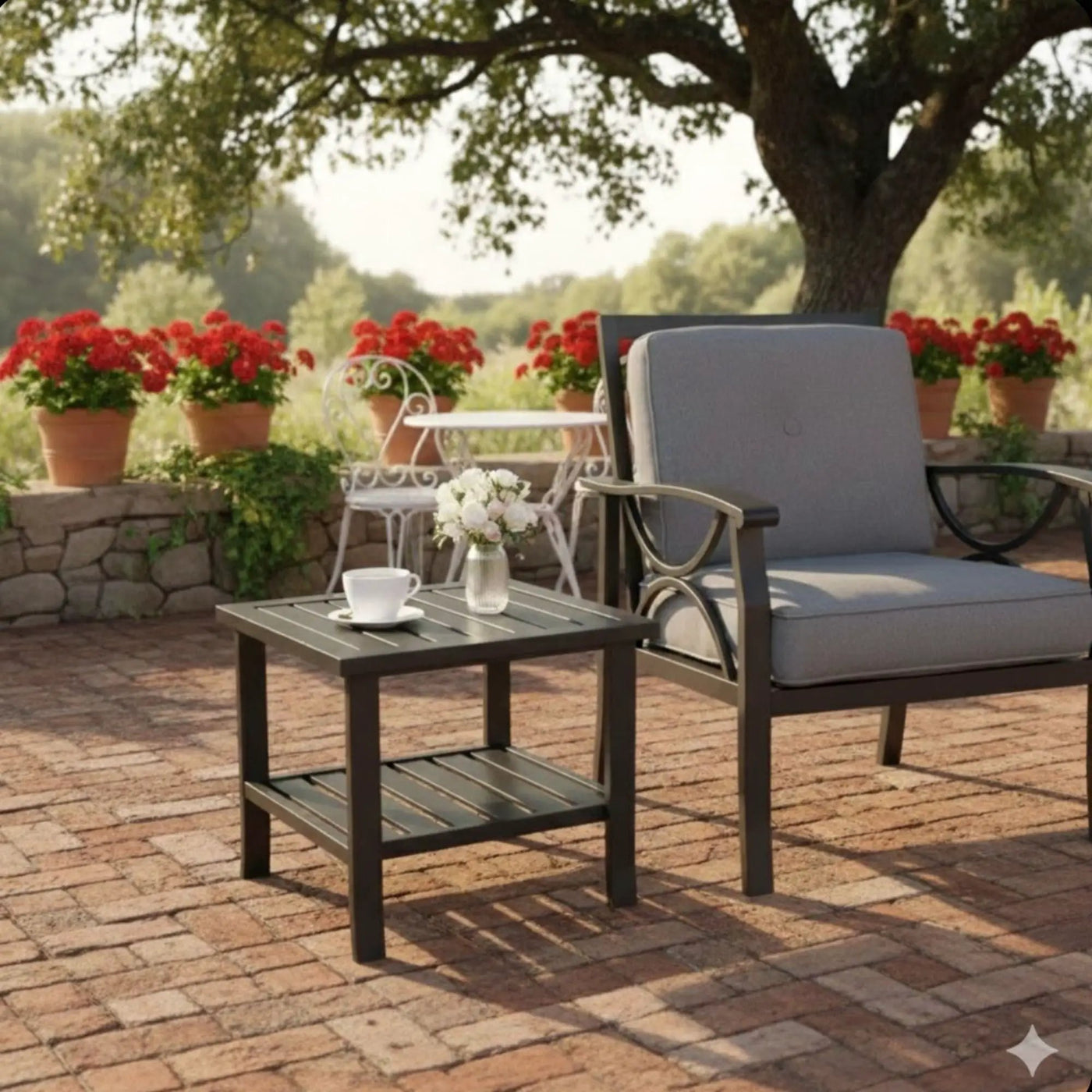 Square 2 Tier All-Weather Outdoor Side Table With Slatted Top by HouseOfZazla