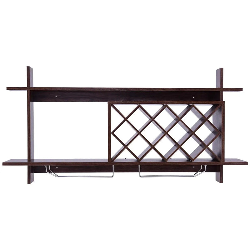 Wall Mount Wine Rack with Glass Holder & Storage Shelf-Walnut by DirectDeals