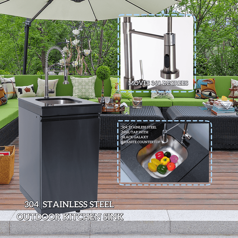 NG 85" 4-Burner 72,000 BTU Black Outdoor Kitchen Island Grill + Refrigerator + Sink by Chery Industrial
