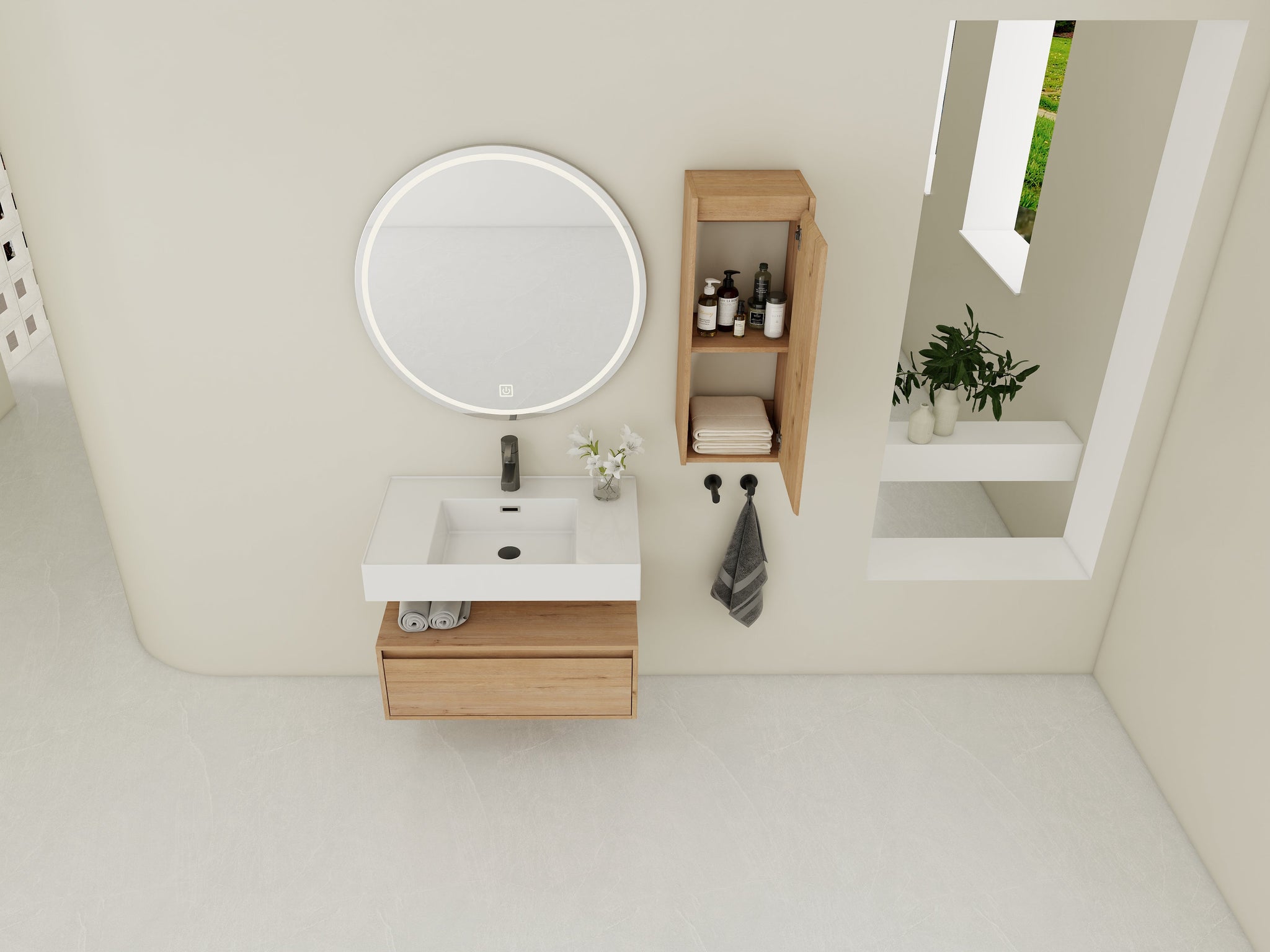 30-Inch Wall-Mounted Bathroom Vanity with Resin Sink and Side Cabinet by HouseOfZazla