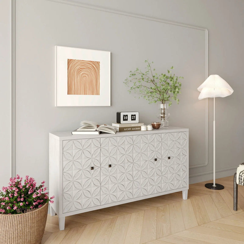 Accent Cabinet 4 Door Wooden Cabinet Sideboard Buffet Server Cabinet Storage Cabinet, For Living Room, Entryway, Hallway, Office, Kitchen And Dining Room - White Wash by HouseOfZazla