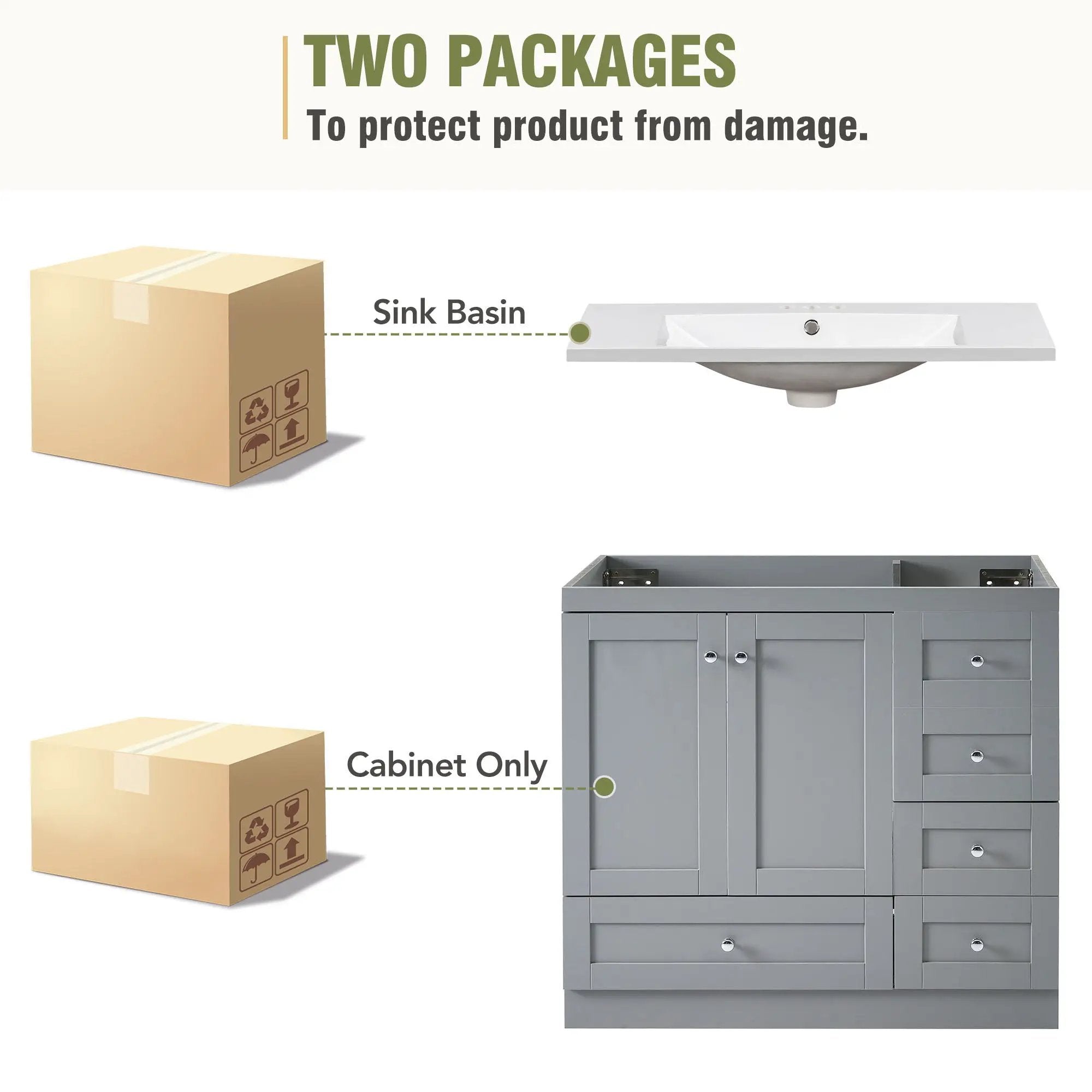 Shaker Free Standing Bathroom Vanity Cabinet With Sink, Soft Close Drawers, Soft Close Doors by HouseOfZazla