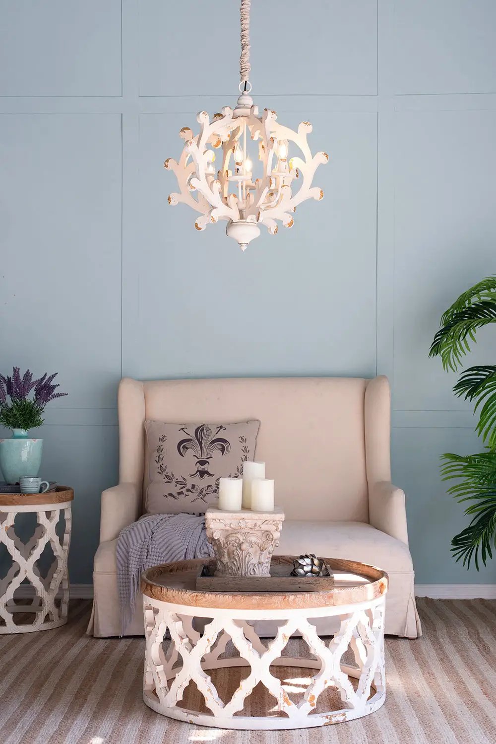 6 Light Chandelier, Hanging Light Fixture With Adjustable Chain For Kitchen, Bulb Not Included - White by Unique Piece Furniture