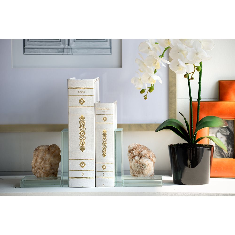 Book Boxes (Set of 2) - White / Gold by HouseOfZazla