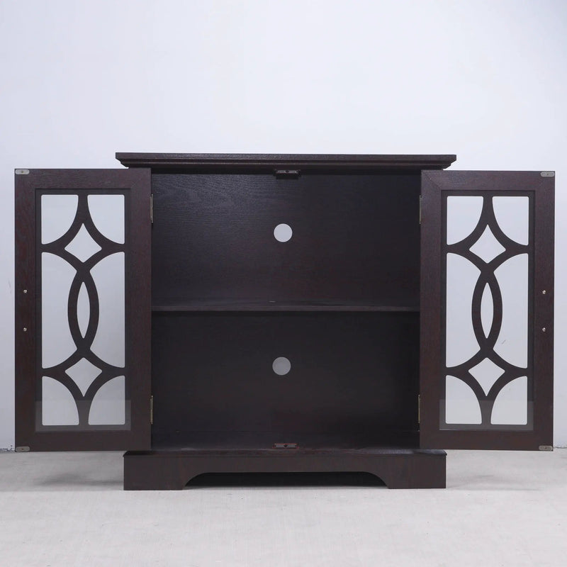 Modern Sideboard With Tempered Glass Doors - Ox Blood Red