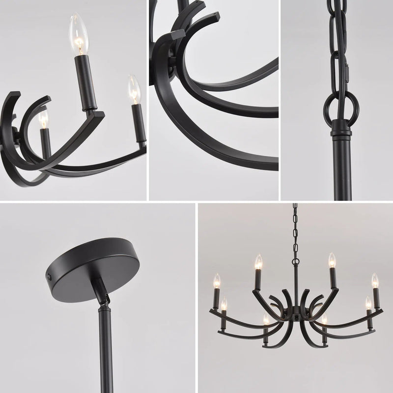8-Light Farmhouse Chandelier, Black Metal by HouseOfZazla