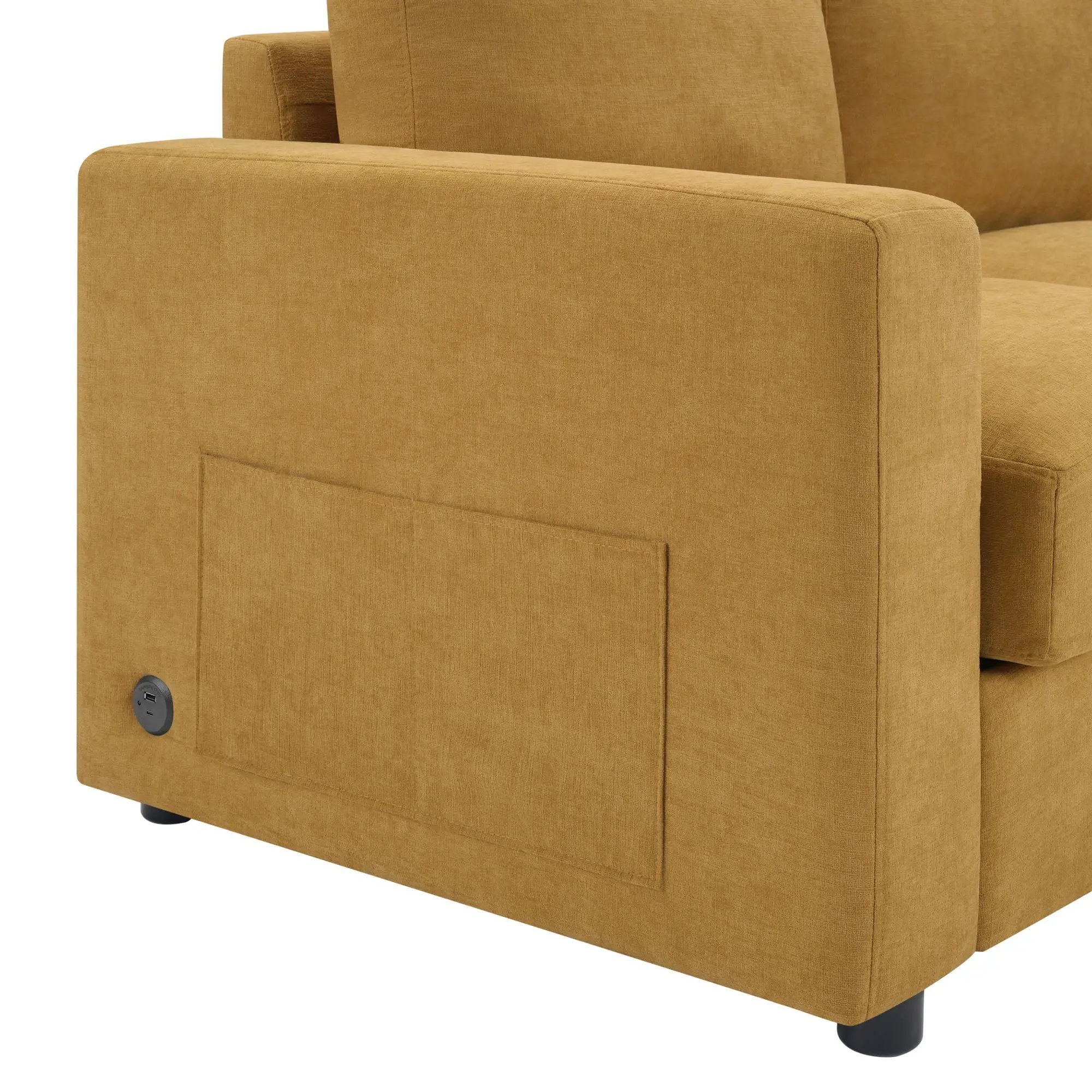 Modern L-Shaped Sectional Sofa With Curved Chaise, USB Ports, And Side Storage Pockets by HouseOfZazla