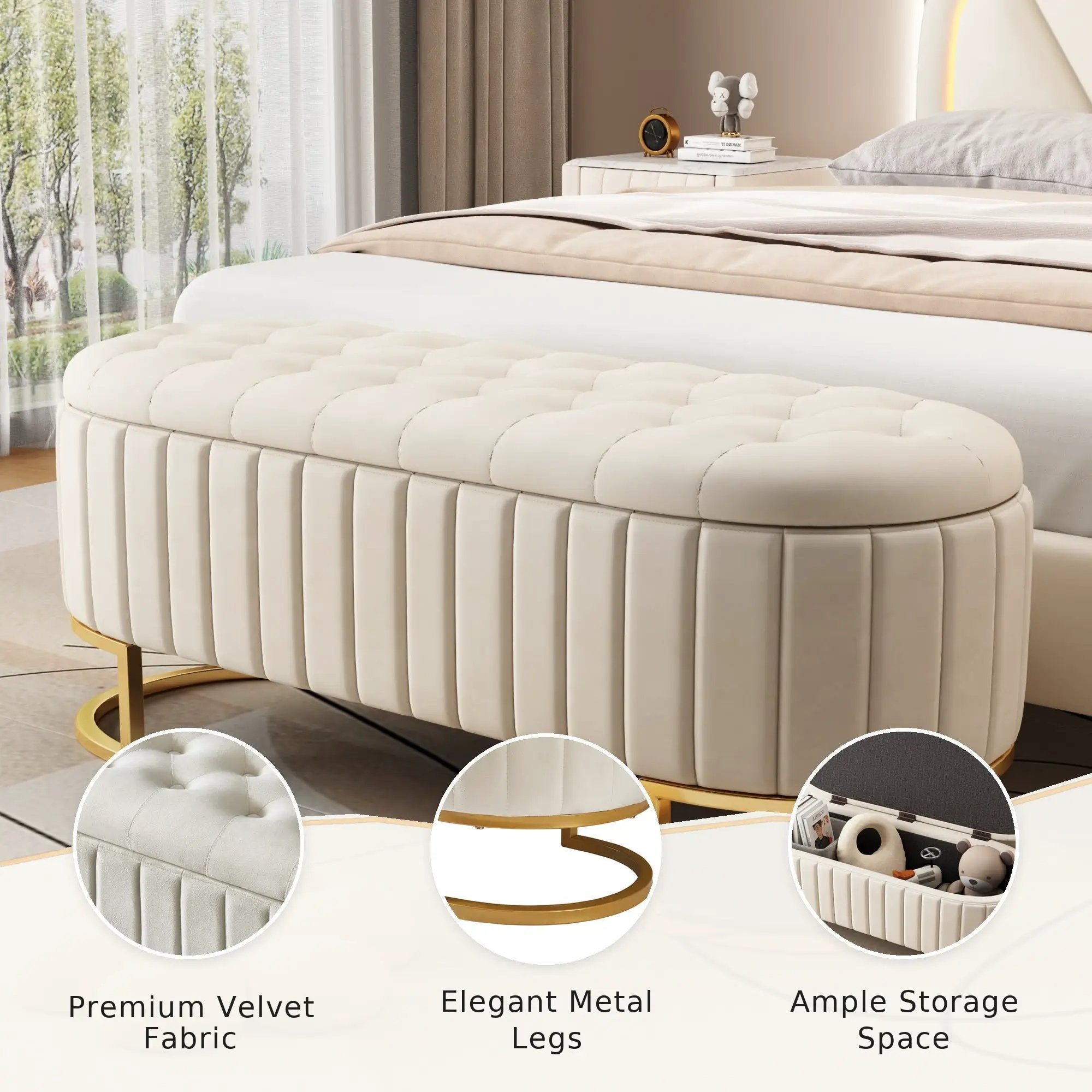 Elegant Upholstered Velvet Storage Ottoman by HouseOfZazla
