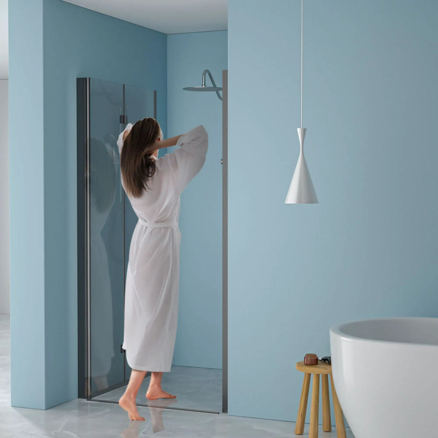 Fold Frameless Shower Door With Tempered Glass by HouseOfZazla