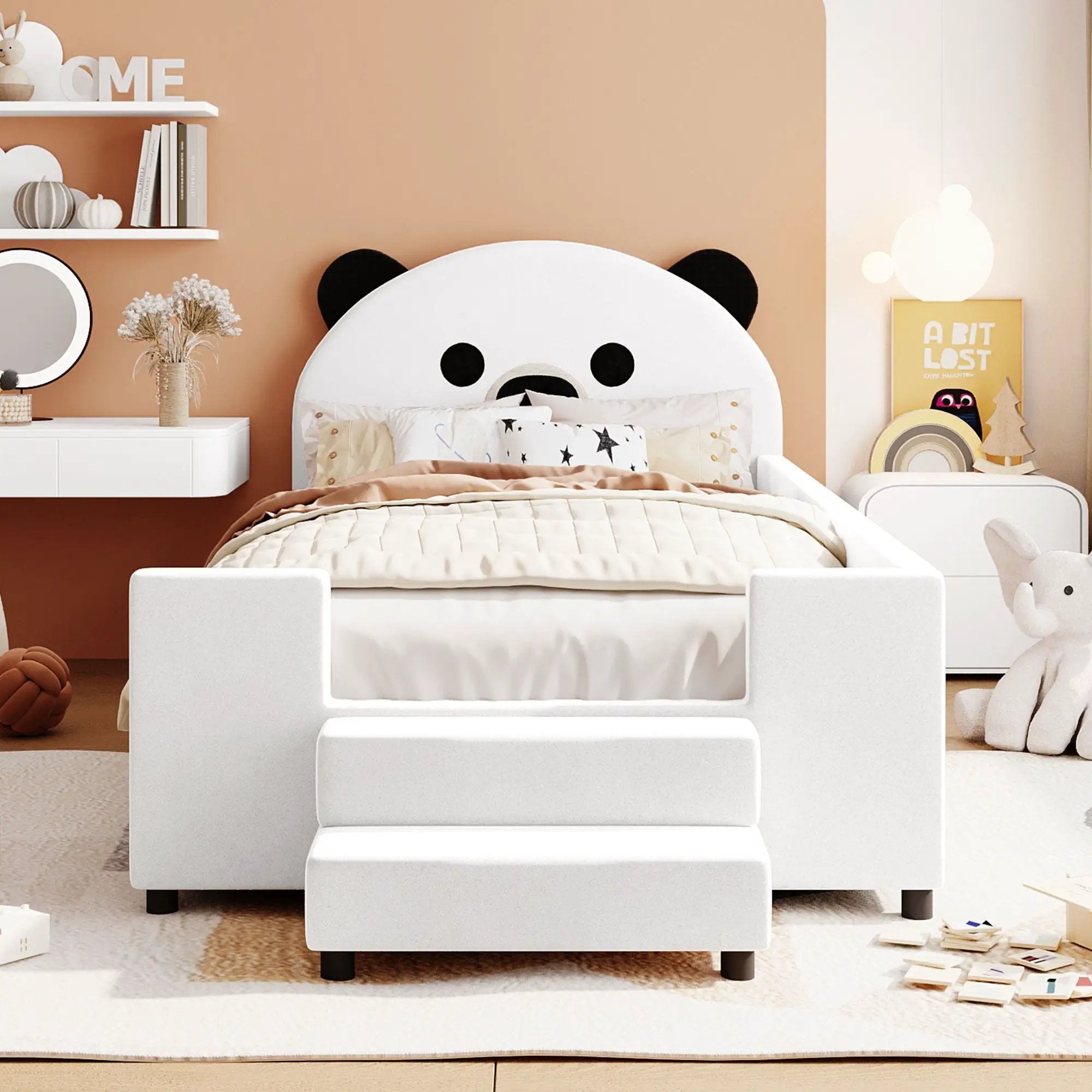 Upholstered Daybed With Bear Shaped Headboard, Hydraulic System And Breathable Fence by Unique Piece Furniture