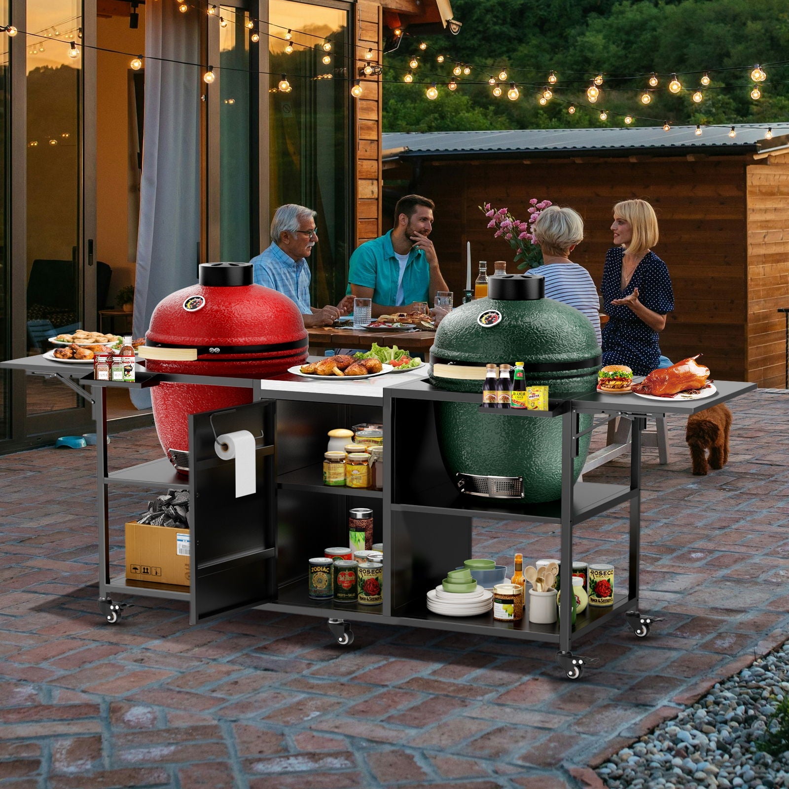 Outdoor Grill Cart For 2 Big Egg - Black / Silver by HouseOfZazla