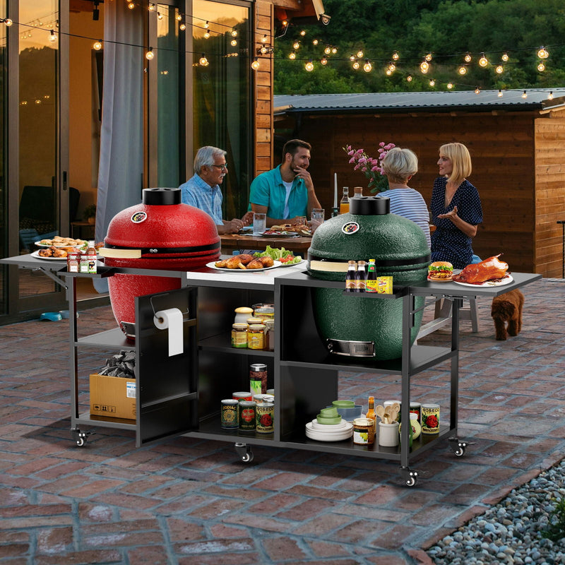 Outdoor Grill Cart For 2 Big Egg - Black / Silver by HouseOfZazla
