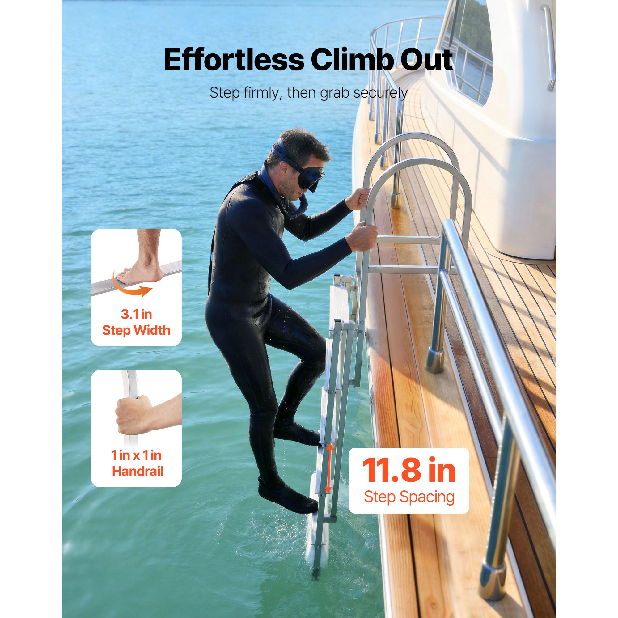 Retractable Dock Ladder, 5 Steps, Aluminum Alloy with Auto-Lift Float by HouseOfZazla